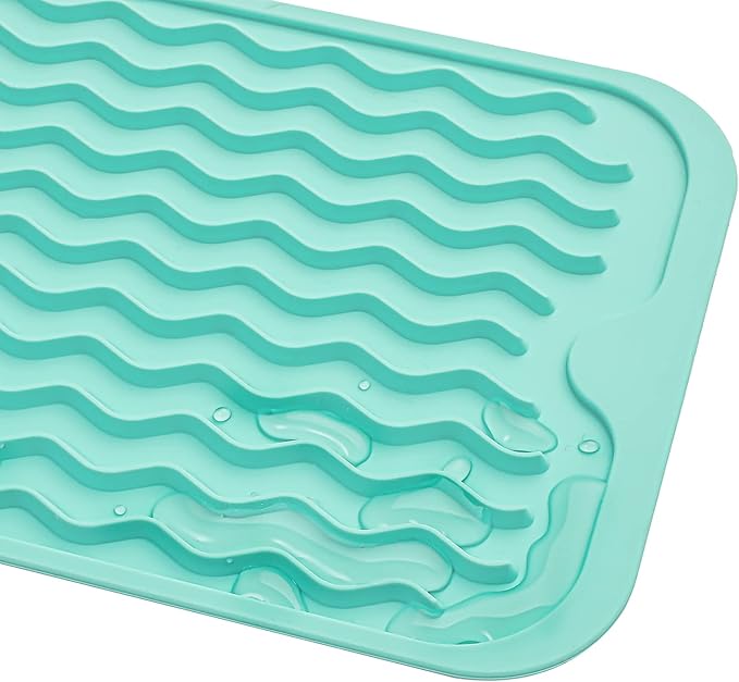 Silicone Dish Drying Mat for Multiple Usage,Easy clean,Eco-friendly,Heat-resistant Silicone Mat for Kitchen Counter,Sink,Bar,Bottle,or Cup Mint M 17 inches x 6 inches