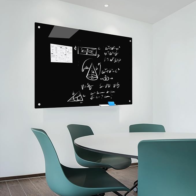 Glass Magnetic Dry Erase Board 48"x 36", Glass Blackboard for Wall Frameless Magnetic Blackboard for Office Home School