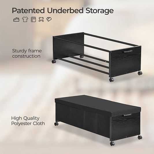 FOUCSSOMEI Under Bed Drawers on Wheels, XXXXL Size, UnderBed Storage with Wheels, Wooden Under Bed Storage, Underbelly Storage, Heavy Duty, Patented Design