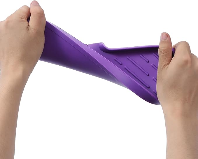 MicoYang Silicone Soap Dish with Drain Spout — Self-Draining Double Sink Organizer Tray for Kitchen & Bathroom, Dispensers, Sponges & Soap Holder, Non-Slip & Dishwasher Safe, Purple (Large, 12"×4")