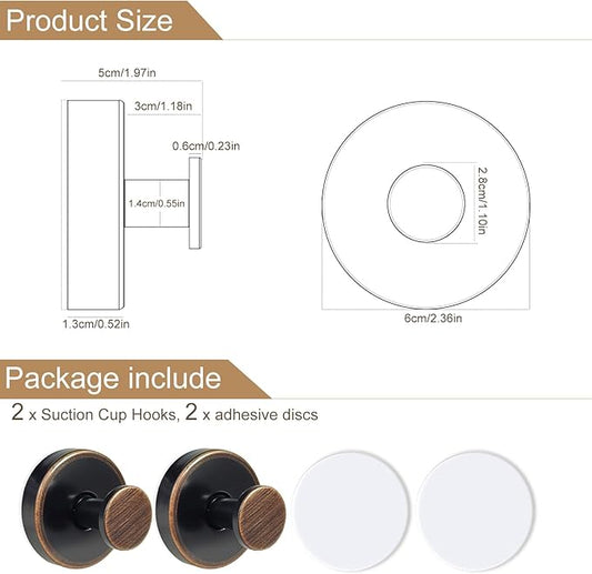 ZESLMG Suction Cup Hooks for Shower, Bronze Wreath Hangers for Front Door Glass Window Bathroom Kitchen Wall, Removable Towel Holder Bath Robe Loofah Coat Hooks No Damage for Hanging, 2 Pack