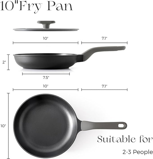 PRICUSIS Nonstick Frying Pan with Lid, 8/10 Inch Skillet with Stay Cool Handle, Fully Coated, Induction Compatible & Oven Safe, 100% Dishwasher Safe, PTFE & PFOA Free(10 Inch, Black Sesame)