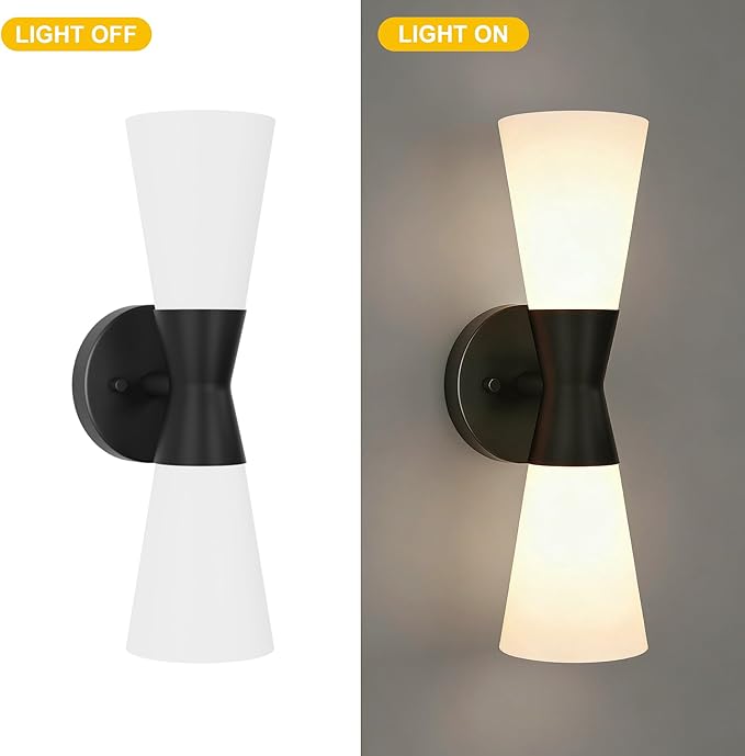 Bathroom Wall Sconce, Modern Indoor Vanity Light Fixtures 15",Up Down Lighting, Wall Mount Lamp for Living Room Bedroom Hallway Stairway Fireplace Mirror E26 Base 1PC White&Black