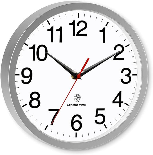 Rohioue Atomic Wall Clock Modern 14 Inch Battery Operated Analog Clock Decorative for Bedroom Kitchen Bathroom Office Home Living Room (Silver)