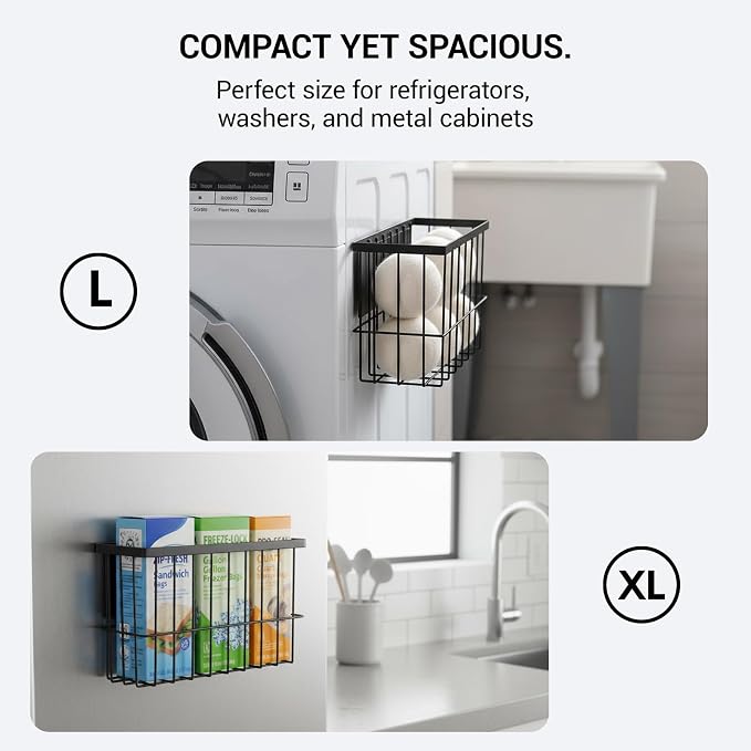 2-Pack Magnetic Laundry Basket, Dryer Ball Holder Lint Bin for Laundry Room | Magnetic Metal Laundry Storage