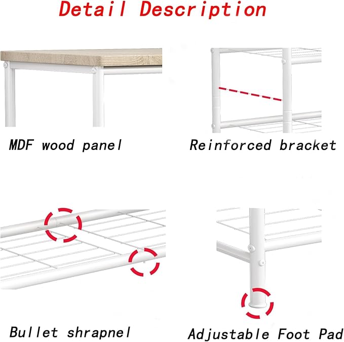 SUOERNUO Shoe Rack Organizer 4 Tier for Closet Entryway Free Standing Metal Storage Shoe Shelf with MDF Top Board,White+Oak