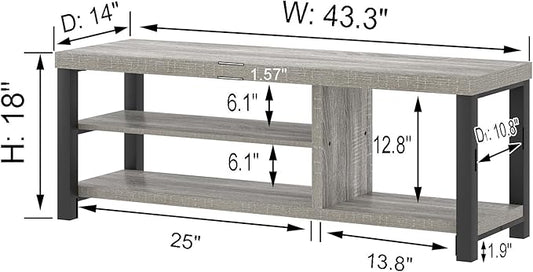 FOLUBAN Storage Bench, Vintage Wood Shoe Bench for Entryway Hallway, Industrial Indoor Shoe Rack Seat for Bedroom, Living Room, Light Grey, 43.3 Inch