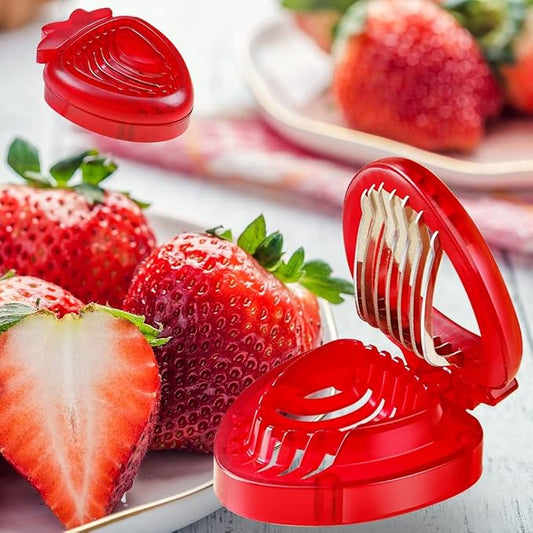 2 PCS Strawberry Slicer, Strawberry Fruit Cutter Slicer Kitchen Gadget Set, Kids Egg Slicer, Fruit Slicing Tool with Stainless Steel Blade