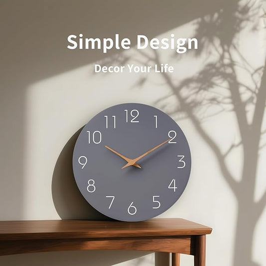 Mosewa Wall Clock 8 Inch Gray Battery Operated Silent Non Ticking Simple Modern Clock Decorative for Bedroom Living Room Kitchen Home Bathroom Office