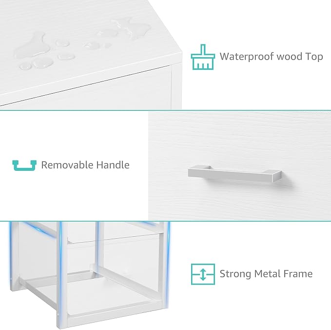BOLUO Stackable Storage Drawers Narrow Closet Organizers and Storage Fabric White 2 Drawer Dresser for Bedroom 2 Packs Modern