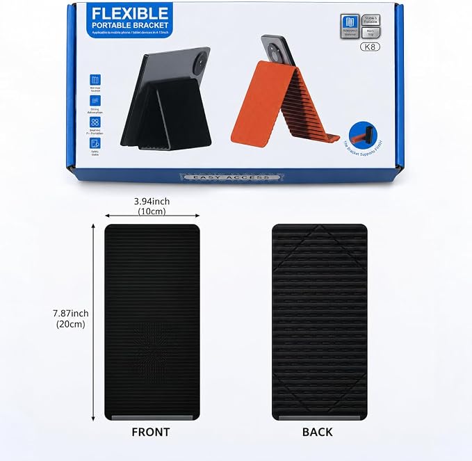 Flexible Silicone Phone Stand with Aluminum Core, Bendable Hanging Cell Phone Holder for Desk, Travel Airplane, Treadmill, Multi-Angle Adjustable Tablet & Lightweight Laptop Stand - Black