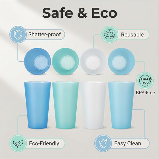 AOYITE Large Plastic Cups 32 oz - Reusable Big Drinking Cup set of 12 - BPA Free Dishwasher Safe Tall Drinking Glasses - Unbreakable Water Tumblers for Kids Kitchen Outdoor
