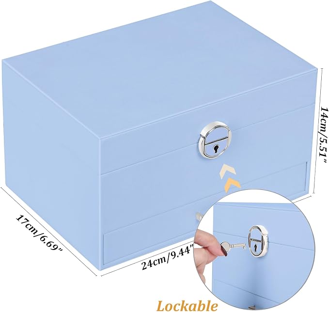 QBestry Earrings Jewelry Box for Girls, 5 Layers Jewelry Organizer with Earring Holder Organizer for Girls Earring Organizer Jewelry Boxes for Women Earrings and Necklaces Jewelry Box Organizer Blue