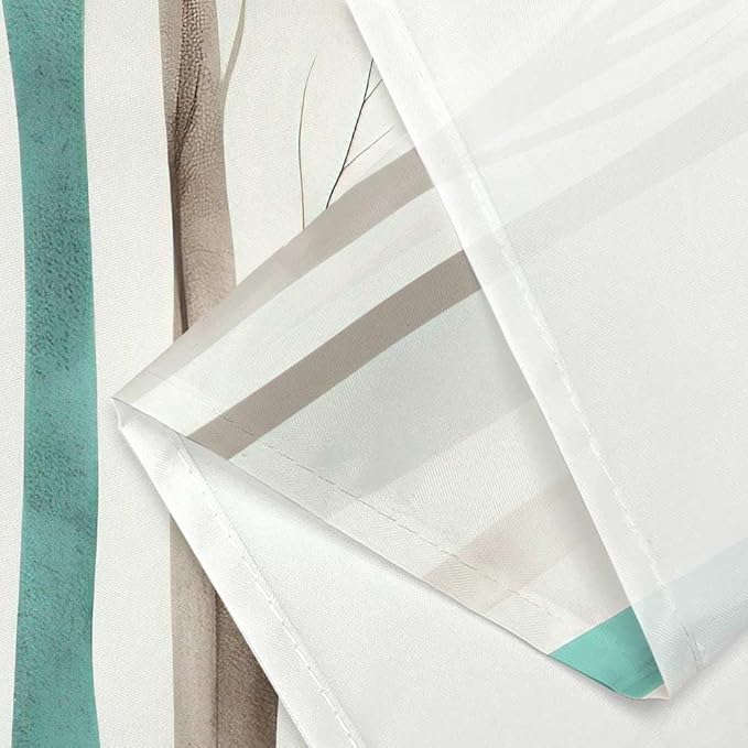 MERCHR Brown Teal Tree Fabric Shower Curtain, Art Style Abstract Birch Forest Rustic Wood Polyester Fabric Waterproof Bath Curtain, Farmhouse Bathroom Shower Curtains with Hooks 47X64 Inch