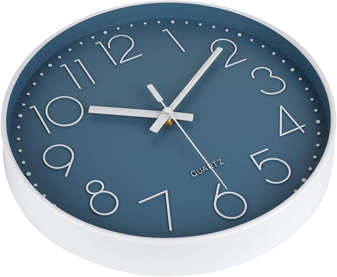 jomparis 12 Inch Silent Non-Ticking Battery Operated Quality Quartz Round Wall Clock Modern Decor Clock for Home Office Bedroom Bathroom(Cerulean/Blue Color)