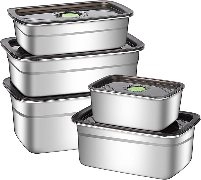 10-Piece Stainless Steel Food Storage Container Set with Airtight Lids - Durable, Eco-Friendly Kitchen Organizers for Freshness & Convenience,Pantry, Dishwasher Safe (Various Sizes)