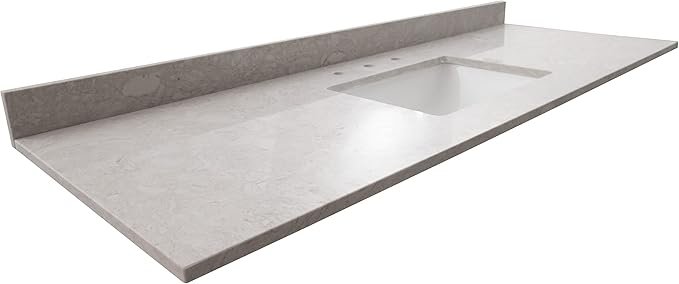 MSI Drifting Fog Vanity Top with Under Mount Rectangle Ceramic Sinks, Engineered Marble Stone, 4" CC Faucet Holes, 61"X22"