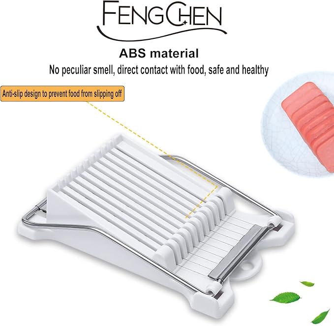 FENGCHEN Spam Slicer, Easy Luncheon Meat Cutter with Stainless Wires, Multi-purpose Soft Food Cutter for Luncheon Meat, Fruit of Kitchen Home Use, Durable and Rust Resistant Food Prep Accessory,White
