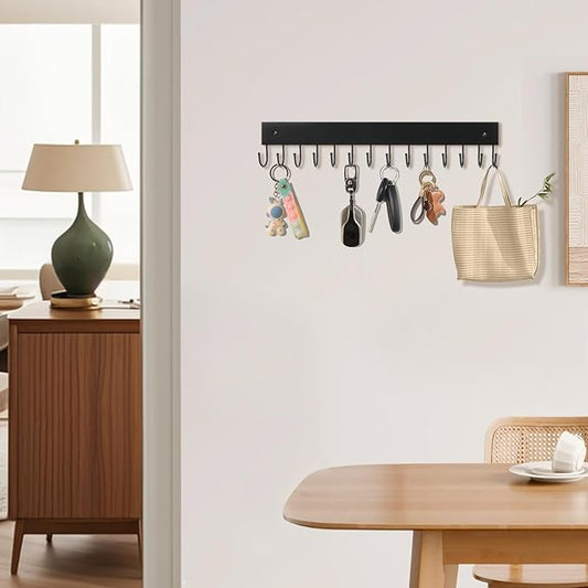 2Pack Key Holder Wall Mount with 28 Rotating 180° Key Hooks, 14.6" Rustproof Organizer Hanger for Apartment Decor, Wall Storage Rack for Entryway, Living Room, Hallway, Bathroom, Kitchen(Black)