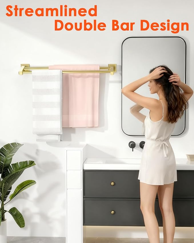 Alise Bath Double Towel Bars Towel Racks for Bathroom,20 Inch Wall Mount Towel Holder Heavy Duty SUS304 Stainless Steel Towel Hanger Towel Rail,Gold