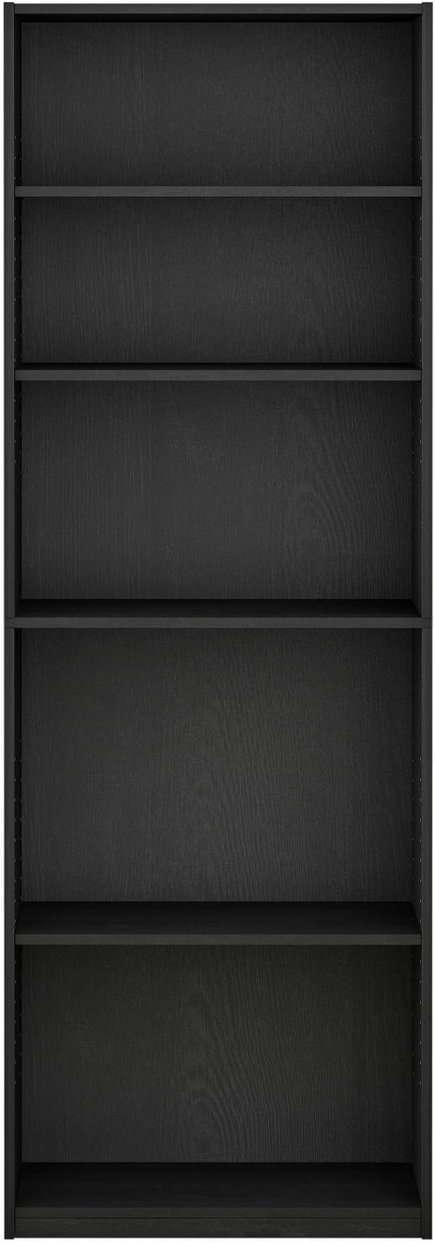 Furinno Jaya Book Shelf, 5-Tier Bookshelf, Bookcase with Adjustable Shelves, 9.5" x 24.5" x 71.2", for Organization and Storage, for Living Room, Bedroom, Home Office, Blackwood