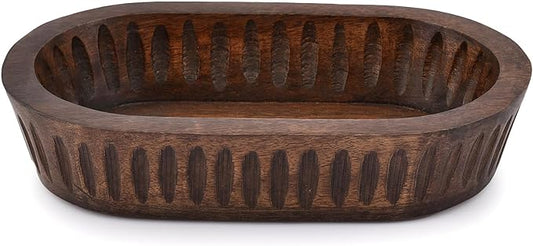 Samhita Mango Wood Decorative Bowls for Home Décor, Decorative Long Wooden Bowl for Table Centerpiece (10" x 6" x 2")