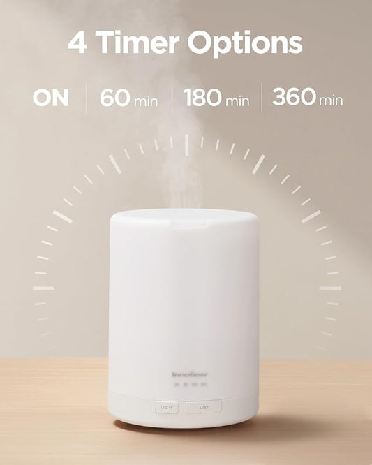 InnoGear 300ML Essential Oil Diffuser, Premium 5-in-1 Ultrasonic Aromatherapy Diffusers Scent Humidifier Aroma Diffuser Vaporizer Auto-Off Timer for Room Office Home, Basic White, Medium