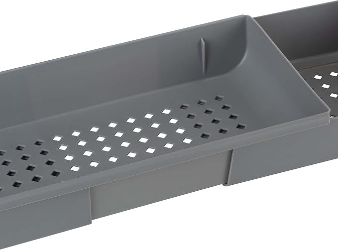 Bath Bliss Expandable Bathtub Caddy | Non-Slip | Over The Tub | 21-27 inch | Tub Tray | Bathroom Storage and Organizer | Shelf | Hold Soaps and Towels | Grey