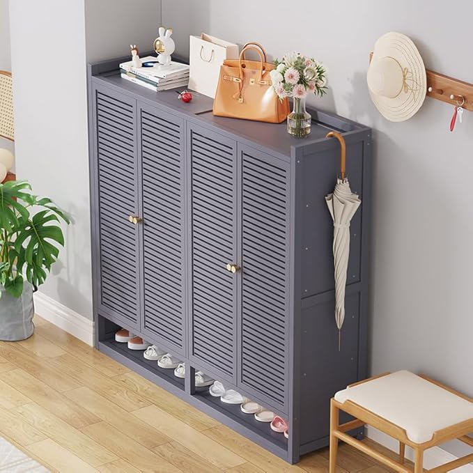 Bamboo Shoe Cabinet, 7-Tier Shoe Storage Cabinet with Doors, Freestanding Bamboo Shoe Rack Organizer with Shelves for Entryway, Hallway, Closet, Living Room
