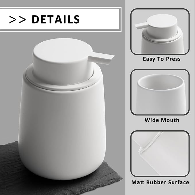 Soap Dispenser Ceramic with Easy-to-Press Pump Hand Lotion Liquid Dispenser for Shampoo Bathroom Kitchen 12 oz White