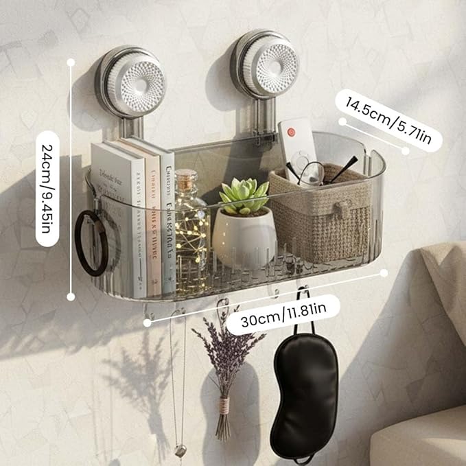 AIIONP No-Drill Bathroom Suction Storage Box, 2026 New Suction Cup Shelf, Portable Shower Organizer for Home, Durable Removable Storage Basket for Families (Transparent)