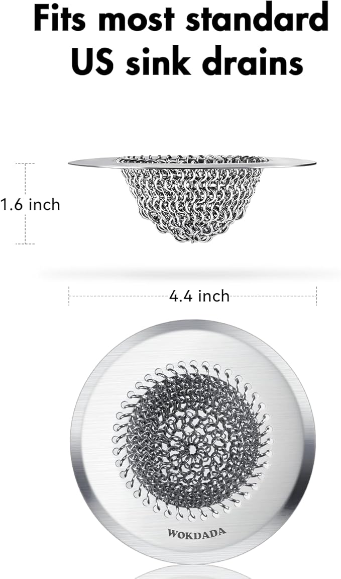 Revolutionary Kitchen Sink Drain Strainer/Patented Reversible Chain Mesh, Effortless Cleaning & Debris Catcher, Large Capacity, Anti-Clog, 304 Stainless Steel & Rust-Proof/Handmade