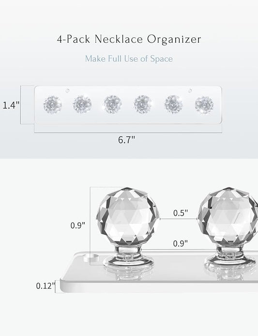 Heesch Necklace Hanger, Acrylic Necklace Holder, Necklace Organizer Wall Mount, Jewelry Hooks for Necklaces, Bracelets, Chains (4-pack Clear Short)