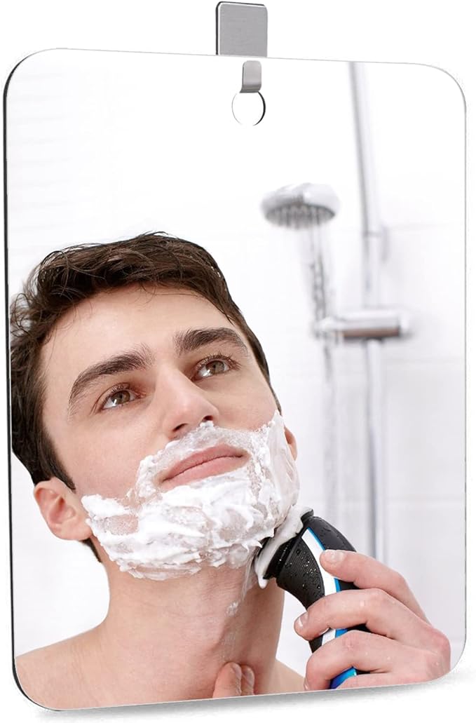 Shower Mirror Shaving Mirror Acrylic Small Travel Makeup Bathroom Wall Hanging Plastic Mirror for Women Men 11" x 7.48" with 1 Adhesive Hooks
