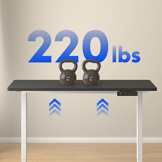 FLEXISPOT E3 Dual Motor Electric Standing Desk 48 x 30 Sit Stand Up Desk, Holds 220 lbs, Adjustable Height w/Memory Presets, One-Piece Black Desktop & White Frame, Ships in 2 Boxes