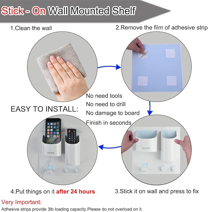 Bedside Shelf Caddy Drink Beer Holder Can Wall Mounted | Adhesive Stick On | 3 Hooks Drain Hole Design Cellphone Organizer | Gaming RV Boat Bedroom Office