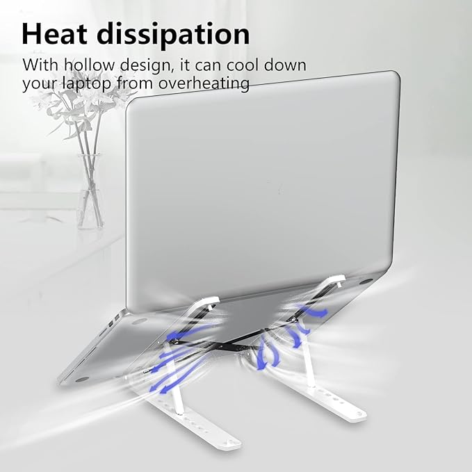 Tonmom Laptop Stand for Desk, Adjustable Laptop Riser ABS+Silicone Foldable Portable Notebook Holder, Ventilated Cooling Notebook Mount Computer Stand for 10-15.6” Laptops,Tablets-White