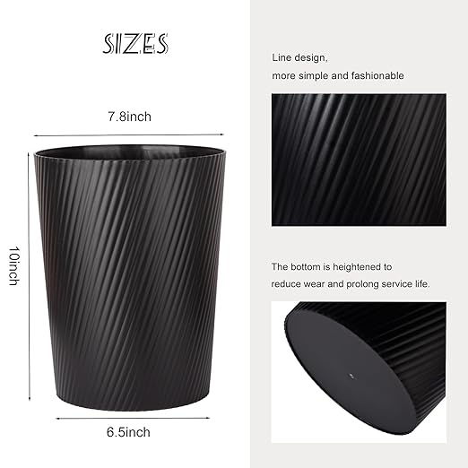 UUJOLY Small Trash Can Wastebasket Garbage Can Container Bins for Bathrooms, Laundry Room, Kitchens, Offices, Kids Rooms, Dorms (Black, 3 Pack)