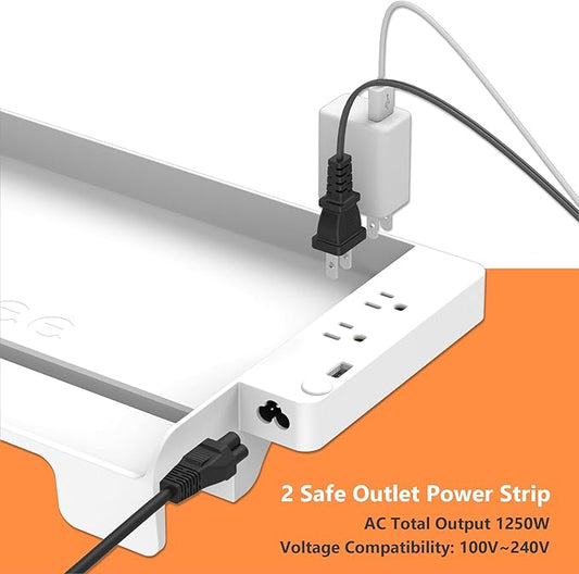 Hiree Bedside Shelf for Dorm Bunk Bed with USB Charging Port and 2 AC Outlets, Bedside Caddy, Bunk Bed Extender, Attachable Bedside Table, College Dorm Essential Clip On Bedside Tray, Plus Size, White