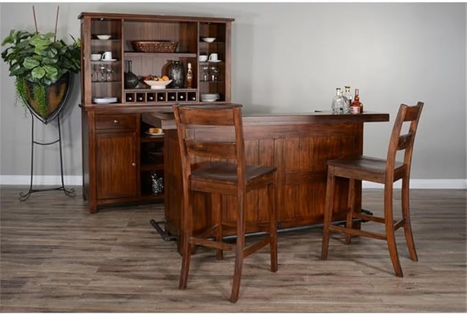 Sunny Designs Tuscany 78" Farmhouse Wood Bar Unit in Medium Brown