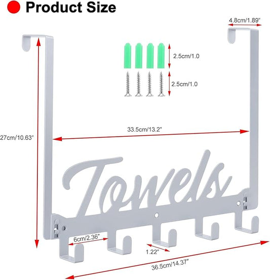 Azmoncy 2 Pack Over The Door Hooks, Towel Rack for Bathroom Towel Holder for Hanging Heavy Duty,Over Door Hanger with 10 Coat Hooks for Bedroom Bathroom Kitchen, Silver