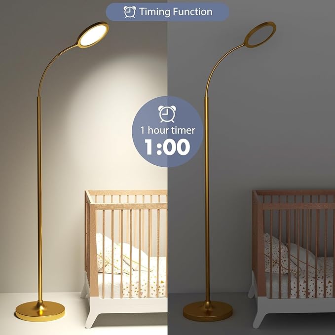 Gold Floor Lamp,Super Bright Dimmable LED Floor Lamps for Living Room, Custom Color Temperature Standing Lamp with Remote Push Button, Adjustable Gooseneck Reading Floor Lamp for Bedroom Office