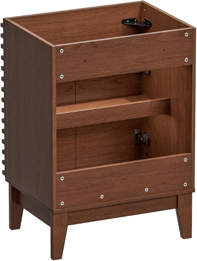 ROOMTEC 24" Bathroom Vanity, Mid-Century Freestanding Bathroom Cabinet Vanity with Storage, Particleboard Frame with Wood Grain Laminate, Walnut (Sink Basin Not Included)