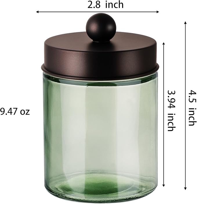 3 Pack Apothecary Jar Canisters Bathroom Vanity Organizer - Qtip Holder Storage Organizer Set Countertop Canister with Stainless Steel Lids &Cute Stickers for Qtips,Cotton Swabs,Makeup Sponges,Floss