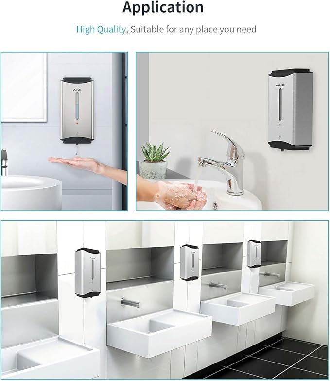 AIKE Automatic Soap Dispenser Commercial Wall Mounted Liquid Dispenser Polished Stainless Steel Finish 1100ml Large Capacity