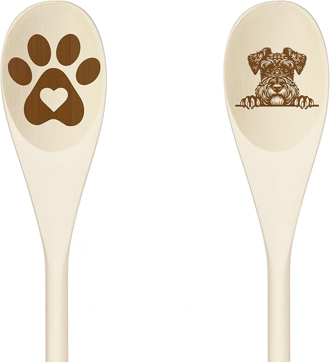 KERRY BLUE TERRIER Wooden Spoons for Cooking, Serving or Decorative Kitchen Utensils Set Dog Lover Dog Mom/Dad Gift with Peeking Dog Designs, Paw Print and Dog Head, Kitchen Utensils Set of 2