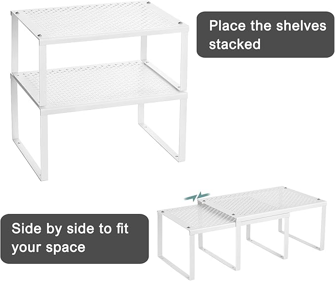 NEX Kitchen Cabinet and Counter Pantry Shelf Organizer, Expandable & Stackable, White