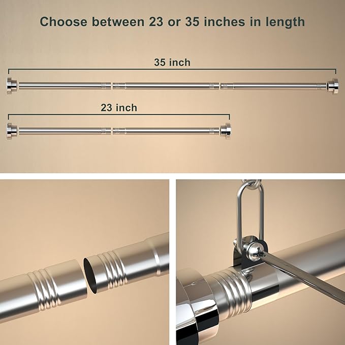 Hanging Closet Rod, Adjustable Width and Height Closet Hanging Organizer (23 or 35 Inch Length), Space-Saving Clothes Hanging Bar, Closet Extender Hanging Rod 2 Pack