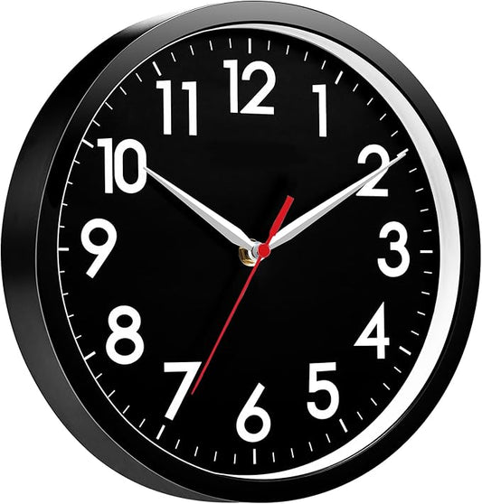 AKCISOT Wall Clock 8 Inch Silent Non-Ticking Modern Clocks Battery Operated - Analog Small Classic for Office, Home, Bathroom, Kitchen, Bedroom, School(Black)