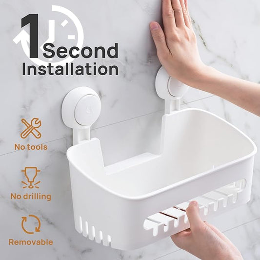 LEVERLOC Shower Caddy Suction Cup Shower Shelves Basket Pack of 2 One Second Installation Removable Powerful Suction Cup Bathroom Organizer Max Hold 22lbs Shower Storage Plastic